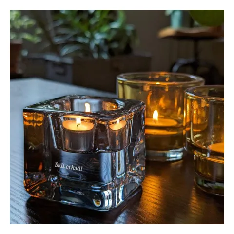 Ljuslykta Ice Cube med egen text, Orrefors