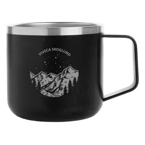 Campingmugg med bergsmotiv, Medgravyr