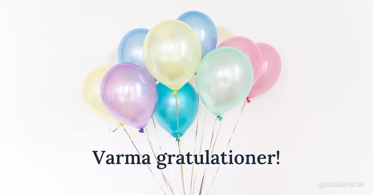 Varma gratulationer! — Pastellfärgade ballonger mot vit bakgrund — festlig bukett till kortet