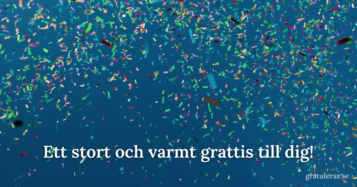 Ett stort och varmt grattis till dig! — Konfetti som faller mot djupblå bakgrund — fest i luften
