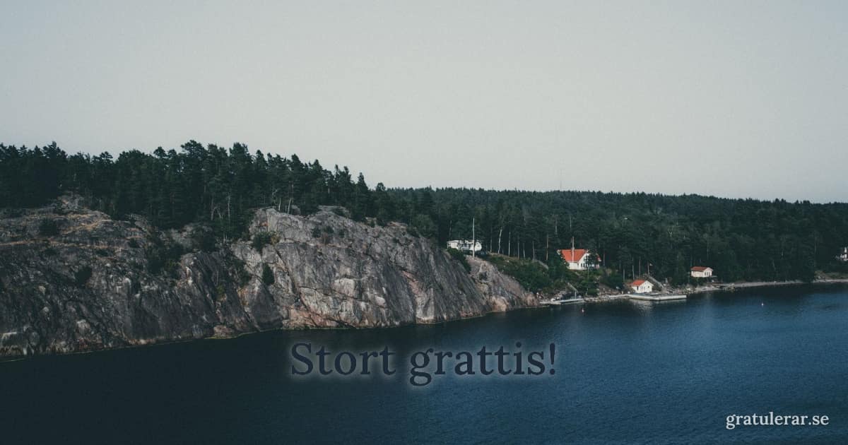 Stort grattis! — Klippig kust och stilla vatten i den svenska skärgården